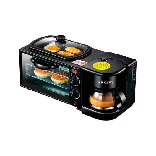 Sokany 3 IN 1 Electric Machine Breakfast Maker; Toaster, Oven, Coffee Maker