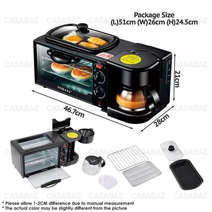 Sokany 3 IN 1 Electric Machine Breakfast Maker; Toaster, Oven, Coffee Maker