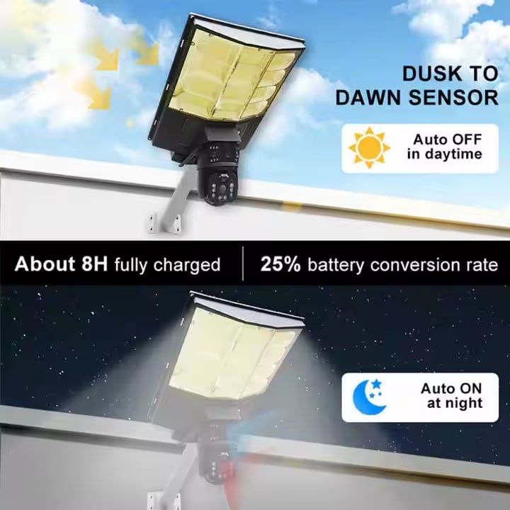 V380pro 2-in-1 4K Street Solar Powered Camera, CCTV with Motion Detection and Dual Lens 4G Network
