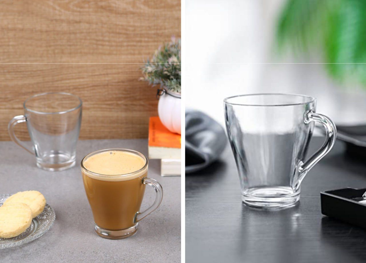 Luminarc Mahak Coffee Mug & Tea Cup Set – 6 Pc (255ml Each) with Handle for Hot & Cold Drinks