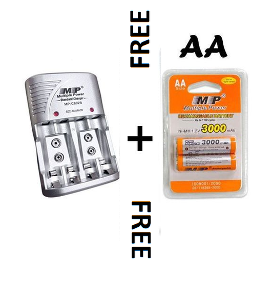 Multiple Power Rechargeable Battery Charger - Plus AA/AAA/9V Free Battery