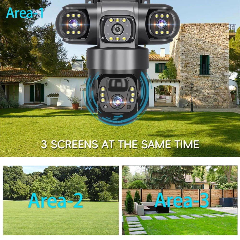 Triple Lens Solar Powered Camera Monitor with  Night Vision and Waterproof Capability