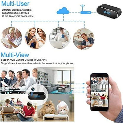 Hidden Spy HD 1080P WiFi Camera Alarm Clock with Night Vision and Motion Detective, Monitor Video Recorder Nanny Cam for Home Office Security No Audio