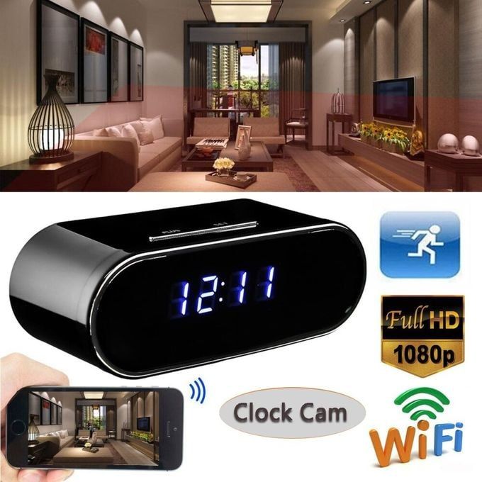 Hidden Spy HD 1080P WiFi Camera Alarm Clock with Night Vision and Motion Detective, Monitor Video Recorder Nanny Cam for Home Office Security No Audio