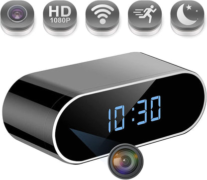 Hidden Spy HD 1080P WiFi Camera Alarm Clock with Night Vision and Motion Detective, Monitor Video Recorder Nanny Cam for Home Office Security No Audio