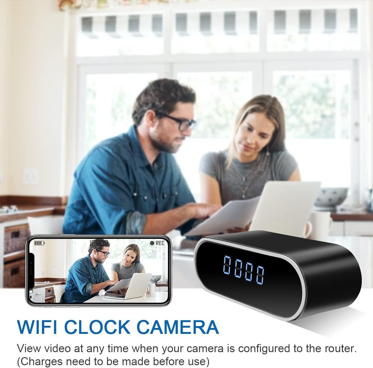 Hidden Spy HD 1080P WiFi Camera Alarm Clock with Night Vision and Motion Detective, Monitor Video Recorder Nanny Cam for Home Office Security No Audio