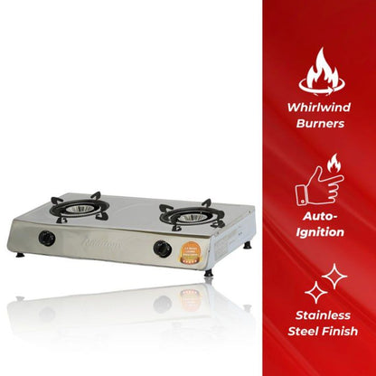 Ramtons stainless steel, 2 Burner Gas Cooker with 1 Year Warranty