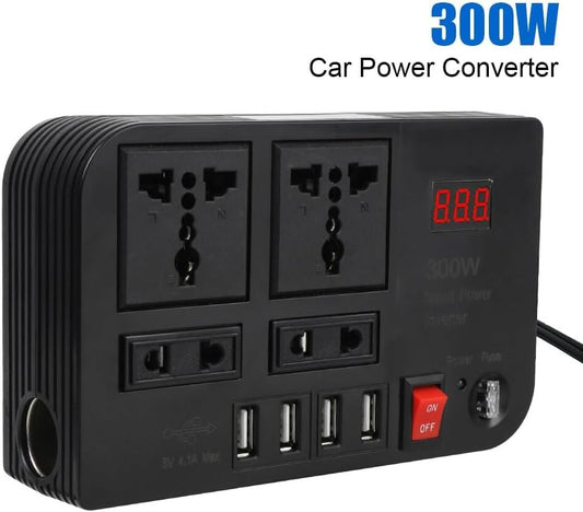 Car 300Watts Power Inverter with LED Display Dual 4 USB Portable Sine Wave Charger Converter