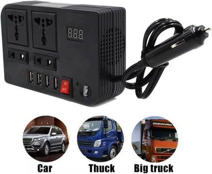 Car 300Watts Power Inverter with LED Display Dual 4 USB Portable Sine Wave Charger Converter