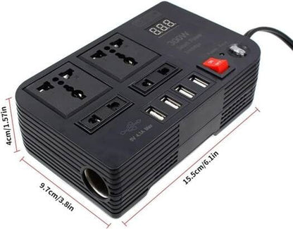 Car 300Watts Power Inverter with LED Display Dual 4 USB Portable Sine Wave Charger Converter