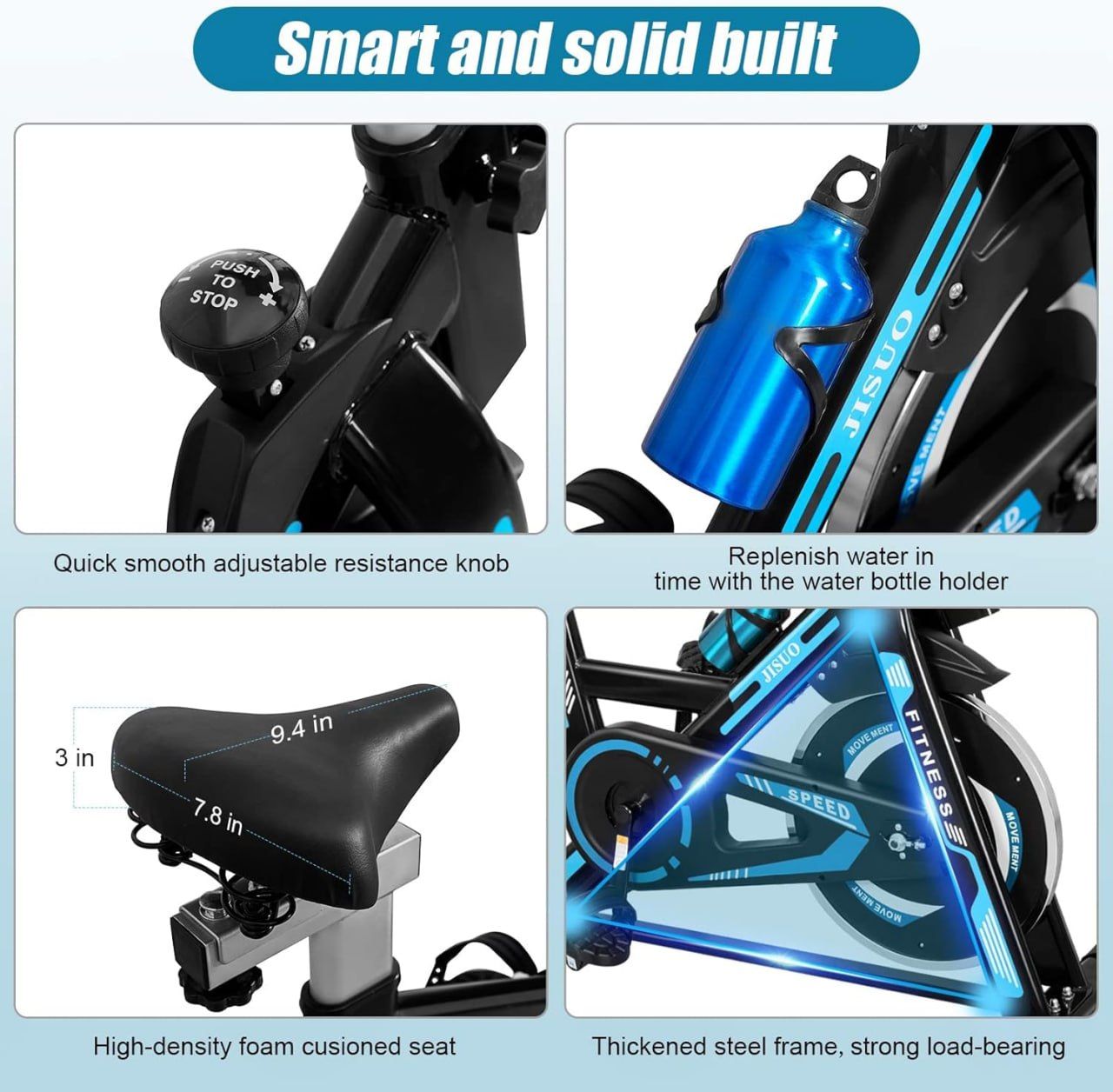 Exercise Bike Trainer Stationary Flywheel Training Machine Home Gym Workout Cycling Lifespan Fitness with Drink holder Adjustable Seat LCD-Display Monitor