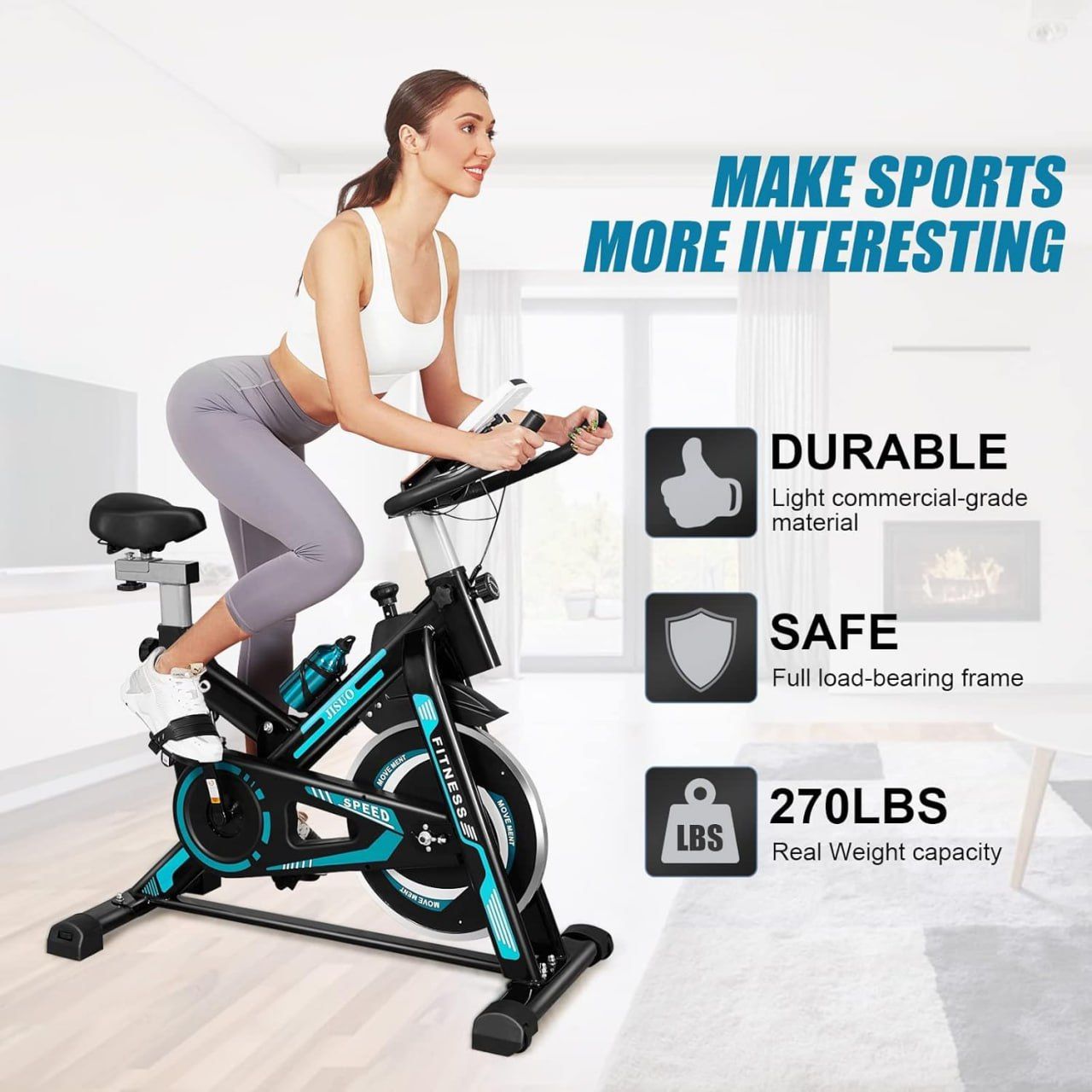 Exercise Bike Trainer Stationary Flywheel Training Machine Home Gym Workout Cycling Lifespan Fitness with Drink holder Adjustable Seat LCD-Display Monitor