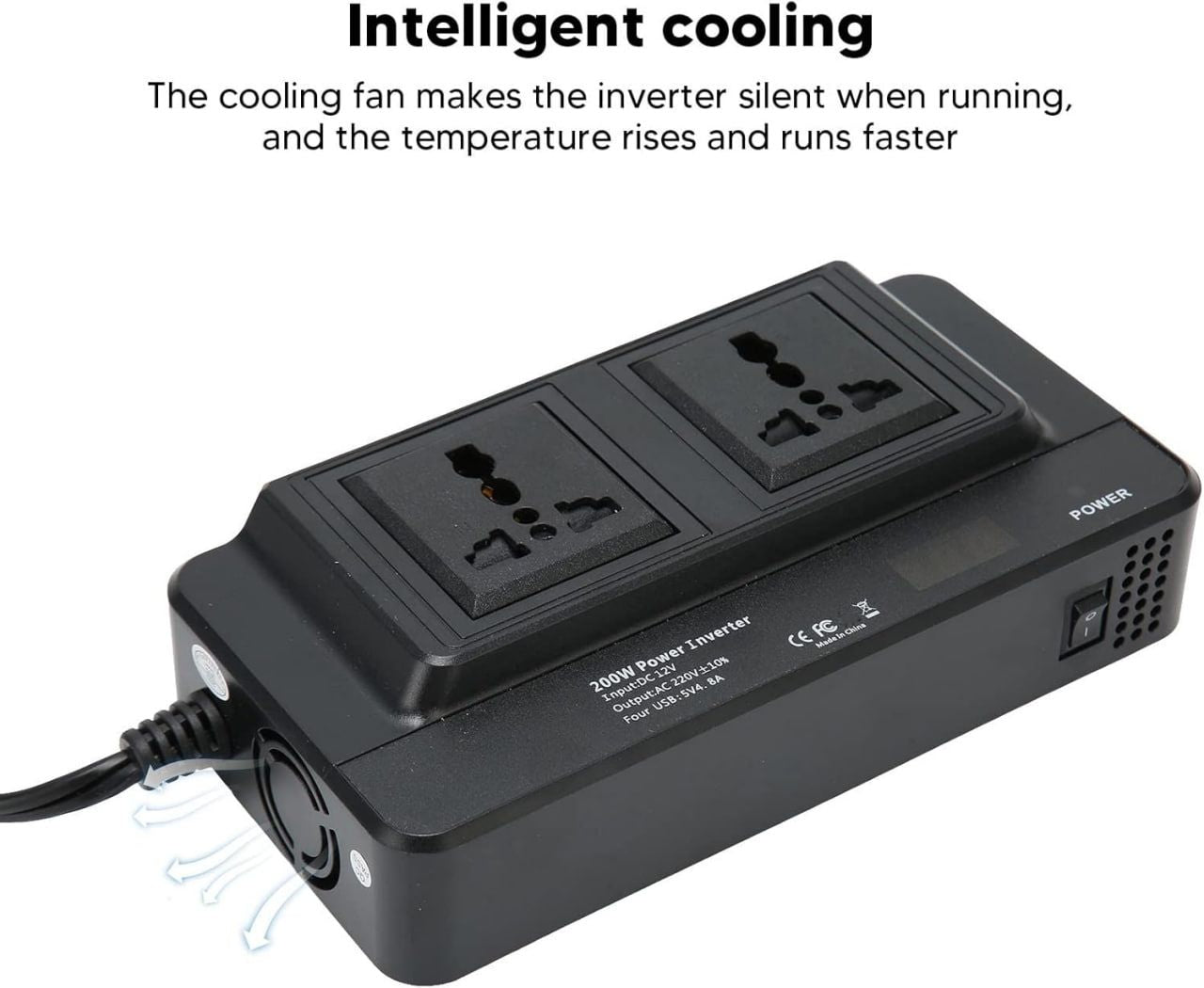 200 W Car Inverter, DC 12 V to 220 V AC Car Inverter with 2.1 A 4 USB Ports Charger, Multiple Protection Car Inverter for Laptop, Tablet, Mobile Phone, etc