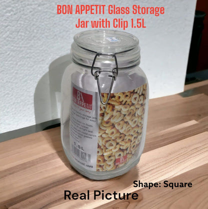 Stylish Quality Bon Appetit Glass Storage Jar with Closing Clip Classy