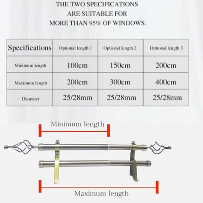 Extendable Window & Door Curtain Rods Double + Holders & Screws