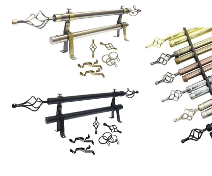 Extendable Window & Door Curtain Rods Double + FREE Holders And Screws