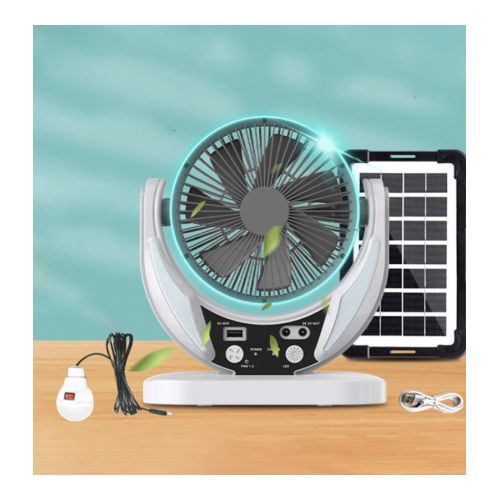 6-Inch Rechargeable Table Fan with Portable Solar Panel