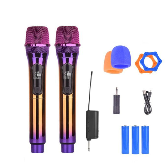 UHF 2PC Set Wireless Dual Handheld Dynamic Microphone with Rechargeable Receiver for Wedding Party Speech Church or Karaoke