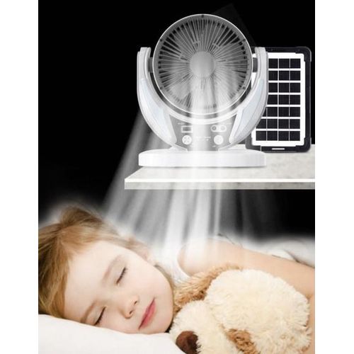 6-Inch Rechargeable Table Fan with Portable Solar Panel
