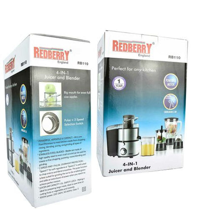 Redberry Juicer 4 in 1 Multifunction heavy duty Electric juice extractor with blender grinder and meat mincer - 500Watt power