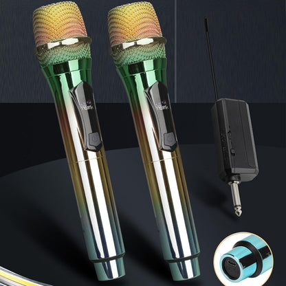 UHF 2PC Set Wireless Dual Handheld Dynamic Microphone with Rechargeable Receiver for Wedding Party Speech Church or Karaoke