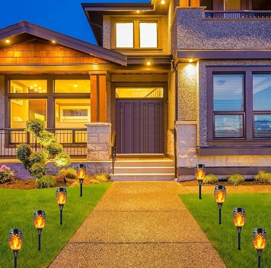 Solar Lights Outdoor Garden Flickering Flame Lights LED Warm Waterproof, Auto On/Off for Pathway, Yard & Patio Decoration