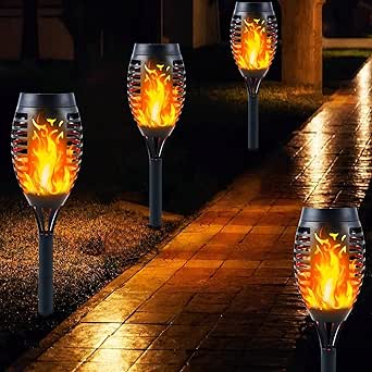 Solar Lights Outdoor Garden Flickering Flame Lights LED Warm Waterproof, Auto On/Off for Pathway, Yard & Patio Decoration