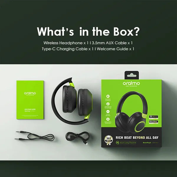 oraimo BoomPop 2 ENC Over-Ear Wireless Headphones