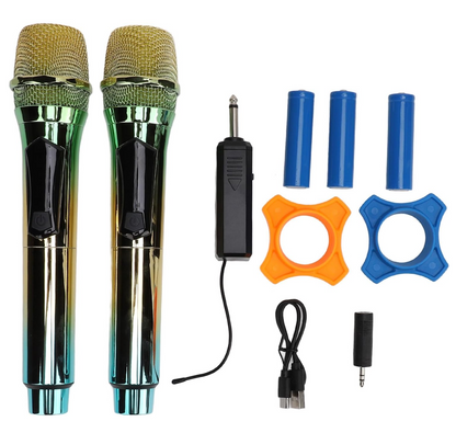 UHF 2PC Set Wireless Dual Handheld Dynamic Microphone with Rechargeable Receiver for Wedding Party Speech Church or Karaoke