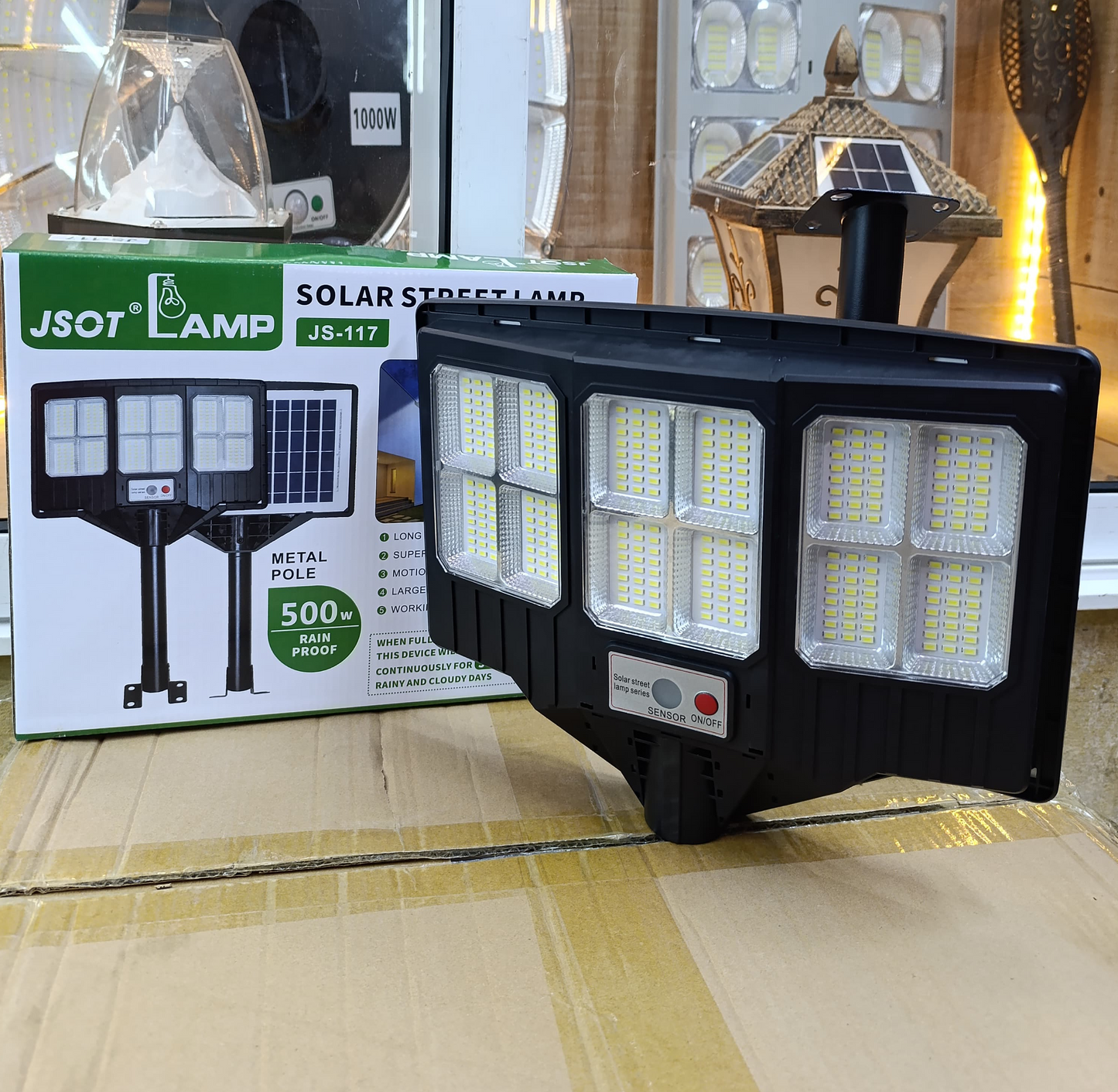 Cclamp 500-Watts Double Sided Solar Street Light With Motion Sensor and Pole