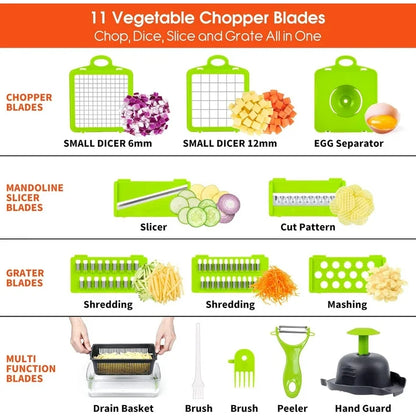 Vegetable Pro Chopper, 14-in-1 Multifunctional Food Chopper, Kitchen Slicer & Chopper With 8 Blades