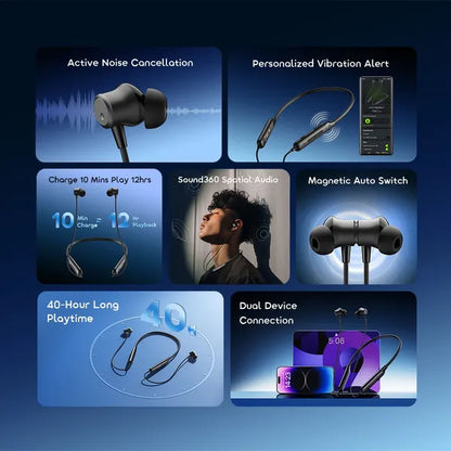 oraimo Necklace 5 30dB Noise Cancellation & Call Vibration Earphones