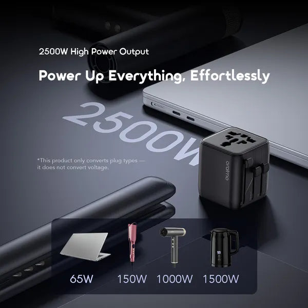 oraimo PowerOmni 2500W Multi-Plug Travel Converter Adapter Charger
