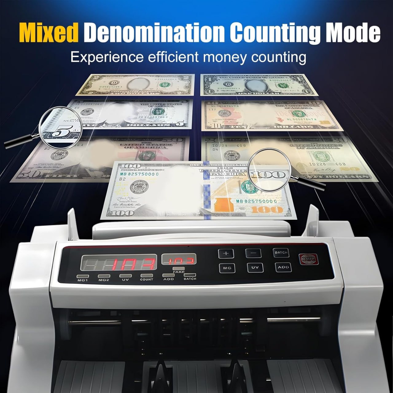Money Counter Machine with Value Count with Counterfeit Detection Function