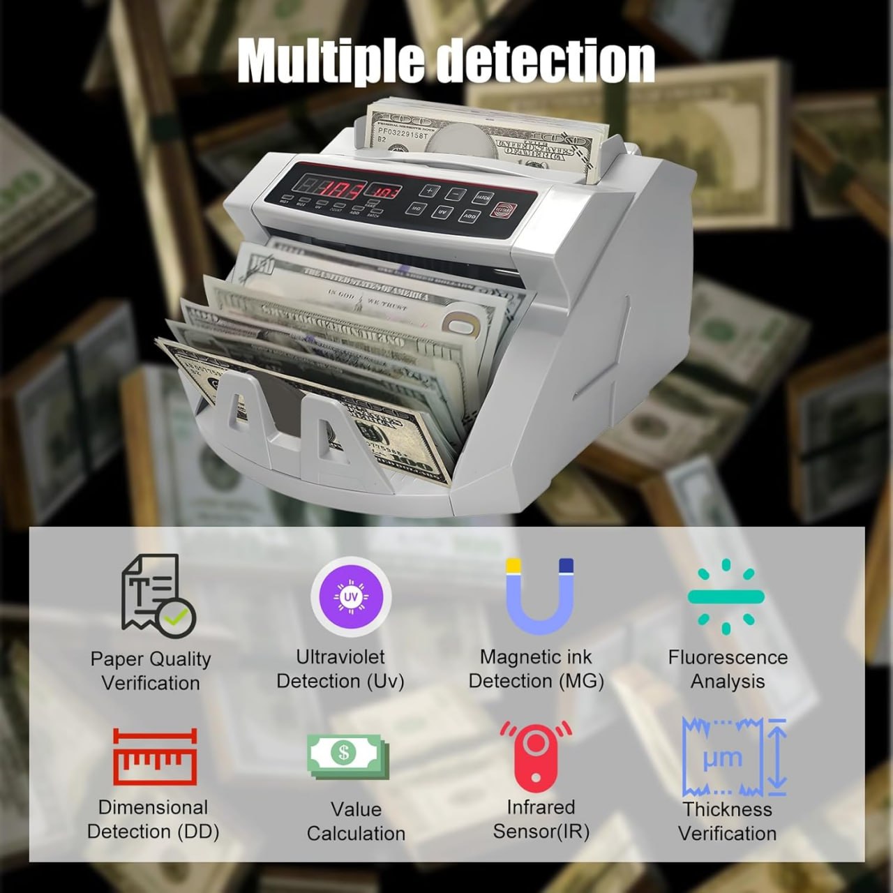 Money Counter Machine with Value Count with Counterfeit Detection Function