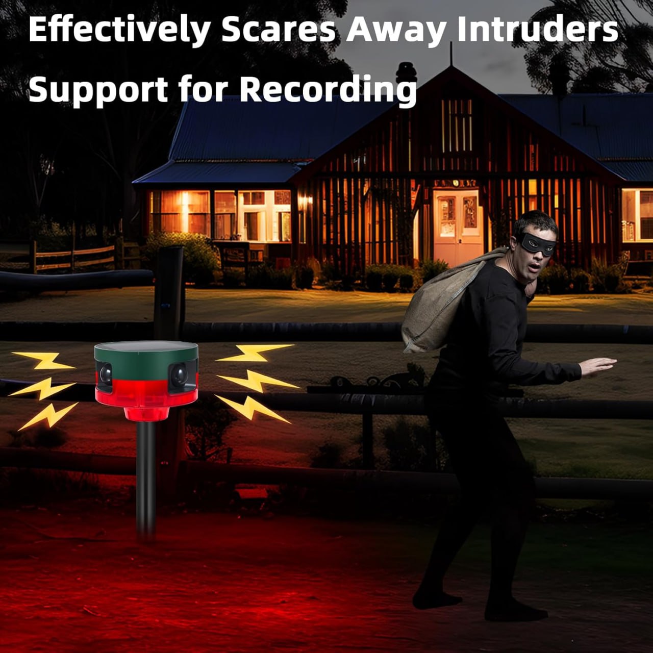 Solar Outdoor Motion Sensor Alarm - 360° Motion Detector Alarm - Complete Kit with USB Charging and Installation Tools