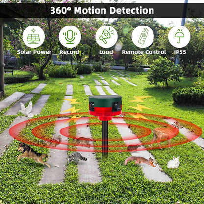 Solar Outdoor Motion Sensor Alarm - 360° Motion Detector Alarm - Complete Kit with USB Charging and Installation Tools