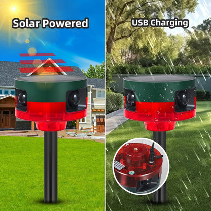 Solar Outdoor Motion Sensor Alarm - 360° Motion Detector Alarm - Complete Kit with USB Charging and Installation Tools