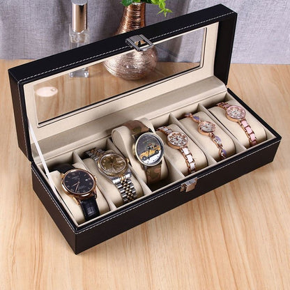 Six Slot PU Leather Watch Storage - Display Case Organizer Gift Box