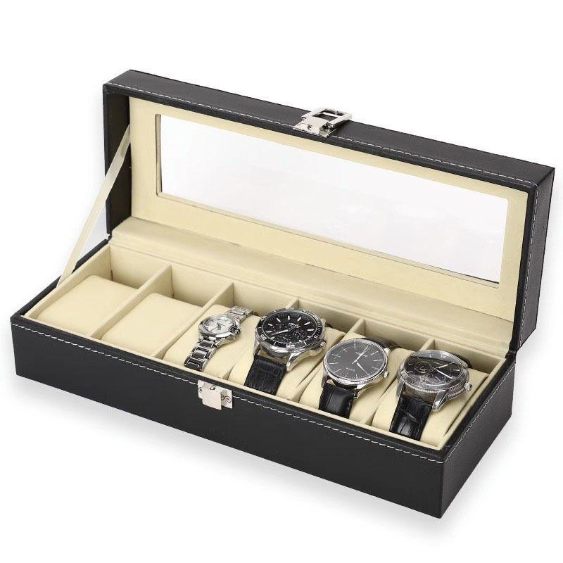Six Slot PU Leather Watch Storage - Display Case Organizer Gift Box