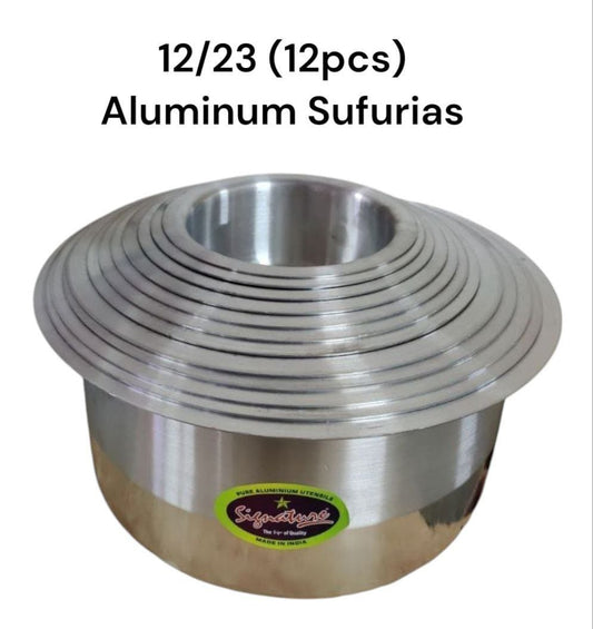 Cookware Heavy Duty Aluminium Sufurias 12 Pcs Set No. 12-23  Approx Size 1.5 to 11Ltrs