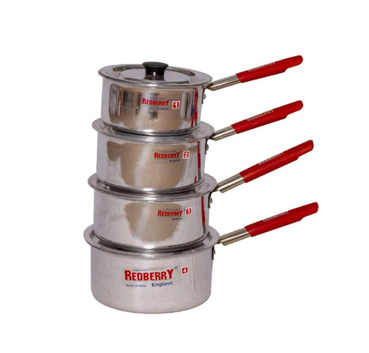 Redberry Heavy Premium Aluminium Sauce or Stew Pans 4pcs Set - (Size 1 Ltr - 4 Ltr)