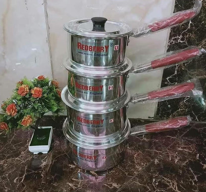 Redberry Heavy Premium Aluminium Sauce or Stew Pans 4pcs Set - (Size 1 Ltr - 4 Ltr)