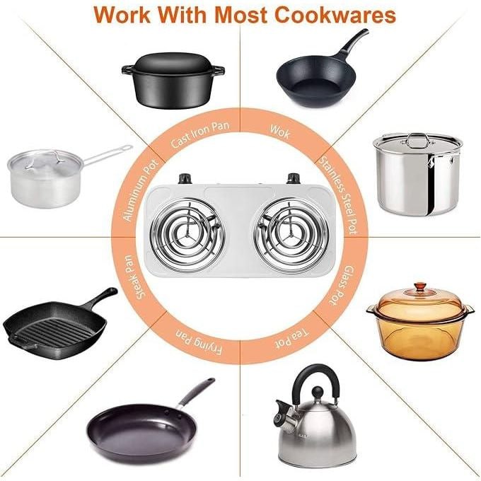 Portable Electric Double Coil Burner with Dual Control, heats up in just 2 mins - 2000 Watts