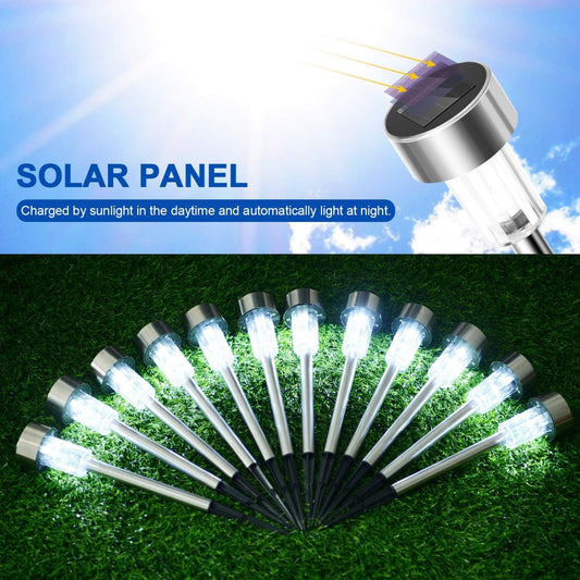 Solar Powered Garden, Pathway, Lawn Stainless Steel Spot Lamp for Outdoor - 10Pc Set