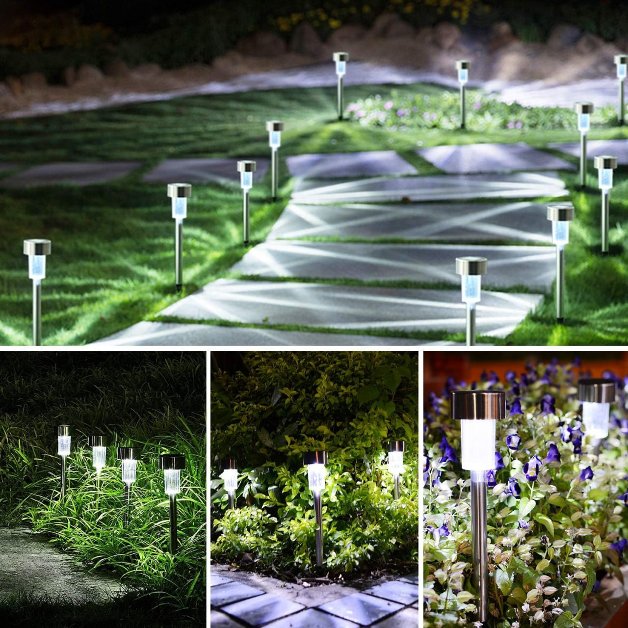 Solar Powered Garden, Pathway, Lawn Stainless Steel Spot Lamp for Outdoor - 10Pc Set