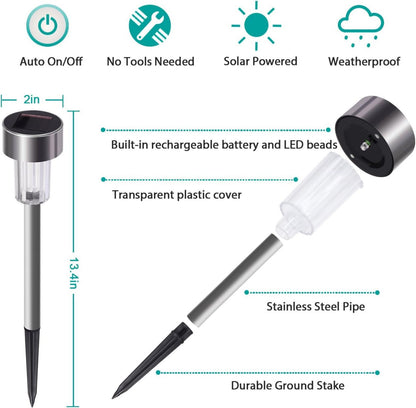 Solar Powered Garden, Pathway, Lawn Stainless Steel Spot Lamp for Outdoor - 10Pc Set