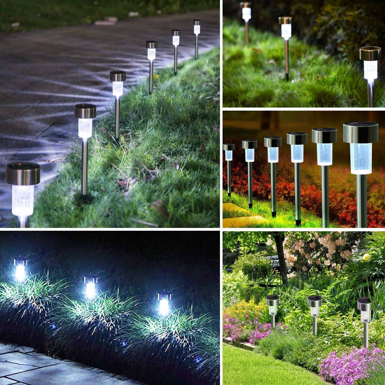 Solar Powered Garden, Pathway, Lawn Stainless Steel Spot Lamp for Outdoor - 10Pc Set