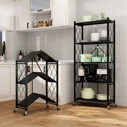 Metal Foldable Mobile Storage Shelving Unit, Rolling Utility Cart Storage Shelf Rack for Home Office Kitchen Bathroom