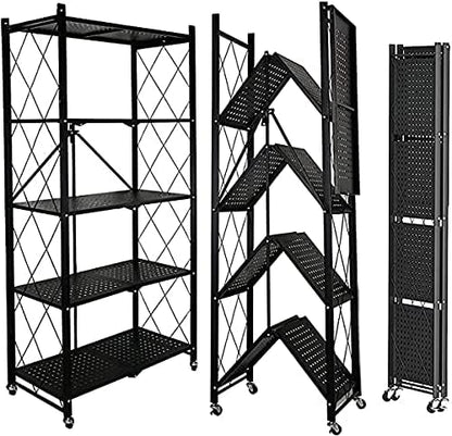 Metal Foldable Mobile Storage Shelving Unit, Rolling Utility Cart Storage Shelf Rack for Home Office Kitchen Bathroom